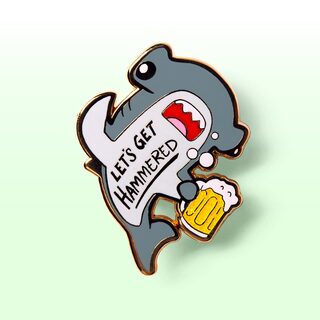 Enamel Pin Let's Get Hammered Hammerhead Shark (Gray Variant)