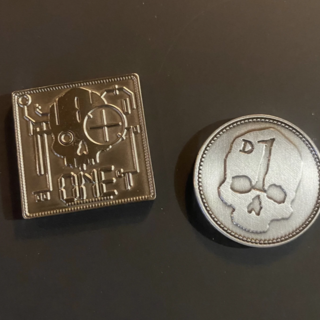 Two D2 Coins - Metal - 1 Cy_borg and 1 Mork Borg