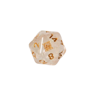 Custom Resin Dice 33mm D20 - Golden White w/ Sparkles