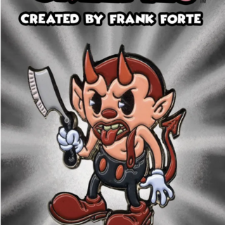 Cartoon Creepies Devil with a Razor 1.75" Soft Enamel pin designed Frank Forte