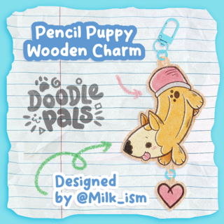 Pencil Puppy Wooden Charm