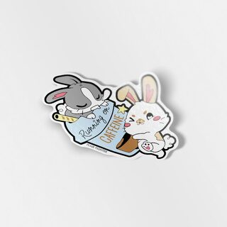 Vinyl Sticker Running on Caffeine Bunnies