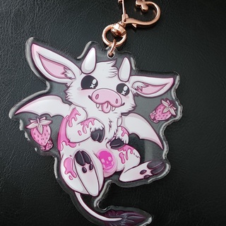 Vampire Strawberry Cow keychain reversible