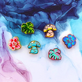 Mini Enamel Pin Set - Leaf, Mushroom, Flower