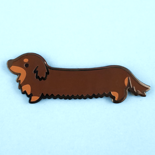 Weenie Dog Pin - Long Coat Bicolor Chocolate/Tan