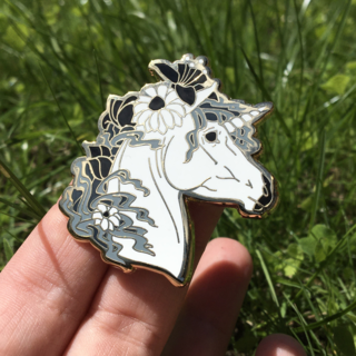 Unicorn Enamel Pin - Spring B&W