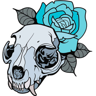 Cat Skull Blue Rose Enamel Pin