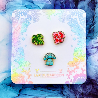 Mini Pin Set (Mushroom, Monstera Leaf, Blossom - GOLD)