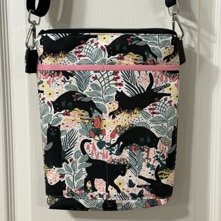 Black Cats and Flora print crossbody purse