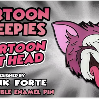 Cartoon Creepies Cartoon Cat Head 1.5" Soft Enamel pin designed Frank Forte