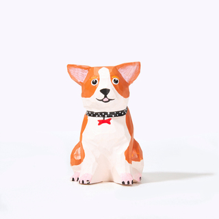 Kabo Carved Wooden Sitting Corgi Dog