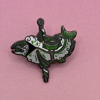 Demiromantic pride flag fur-bearing trout enamel pin