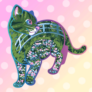 Rainbow Monet Fishing Cat Enamel Pin