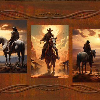 Art Prints-Set of 3 (5"x7") Cowboys on Horses-Printed