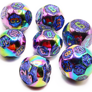 Rounded Dice Set (Flame Torched Rainbow) | Metal TTRPG Dice