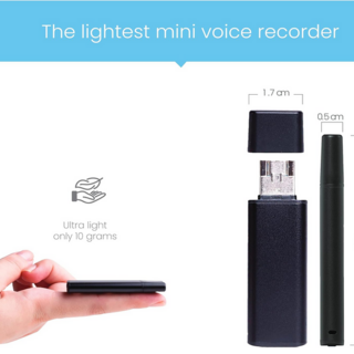 LightREC - 8 GB Mini Voice Activated Recorder, Lightweight Aluminium Case, 26 Hours Recording Battery Time, 94 Hours Capacity