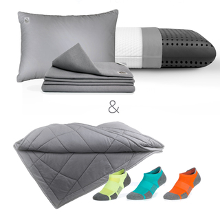 Combo Collection - 1 Alpha Pillow + 2 Silver Sheets + 2 Silver Pillow Cases + 1 Blanket + 1 Set Silver Socks
