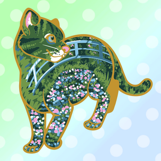 Gold Monet Fishing Cat Enamel Pin