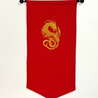 Golden Dragon on Red Pin Banner