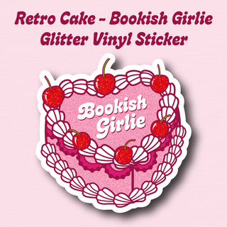 Retro Cake Sticker - Bookish Girlie - Glitter Vinyl 3"