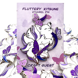 Fluttery Kitsune Pin-White