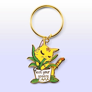 Keychain Eat Your Greens (Orange Tabby Cat)