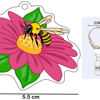 Honeybee & Flower Acrylic Charm with Keychain Clip