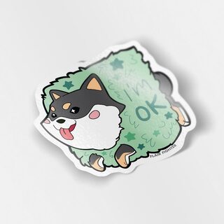 Vinyl Sticker Black & Tan Shiba Inu Stuck in Bush "I'm OK"