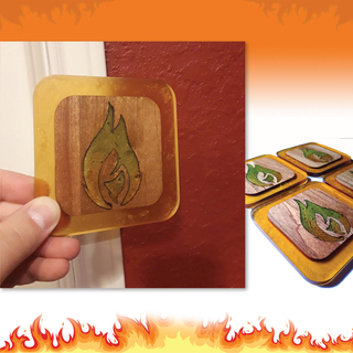 CUSTOM COASTER SET of 4 with LEP Flame