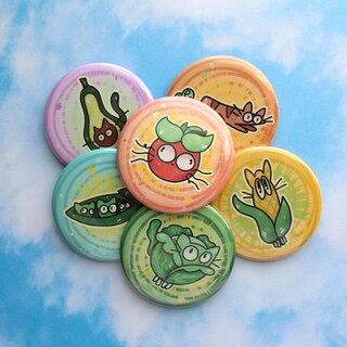 Six Veggie Cats Button Set