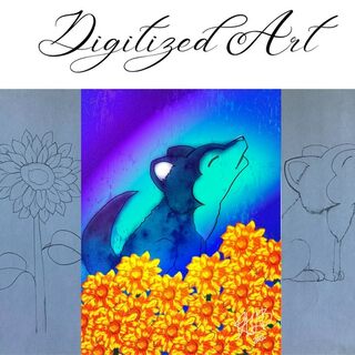 Digitized Art: Wolf with Sunflowers