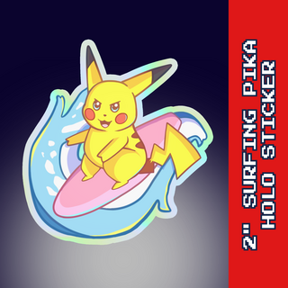 2" Holographic Sticker "Surfing Pika"