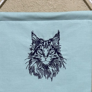 Minty green with deep purple Maine Coon pin banner