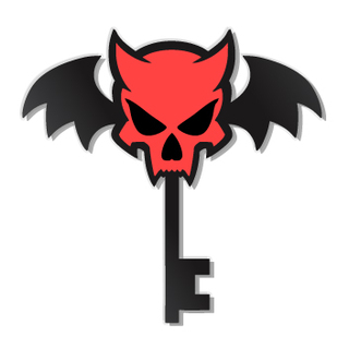 Underworld Skull Key 2" Pin- Gunmetal/Red
