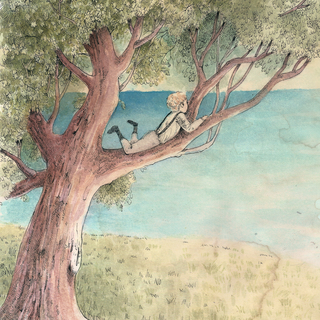 Print of Watercolor Boy in Tree Illustration