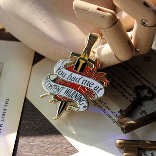 content warning enamel pin