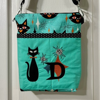 Midcentury Cat Print Monogramed crossbody purse