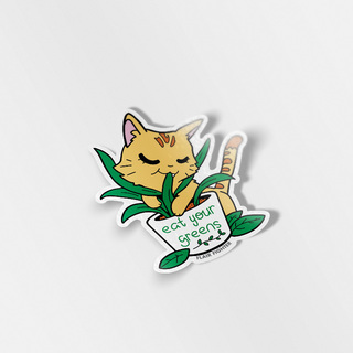 Vinyl Sticker Eat Your Greens (Orange Tabby Cat)