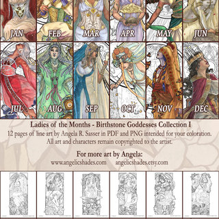 Coloring Pack - Ladies of the Months - Birthstone Goddesses Collection I