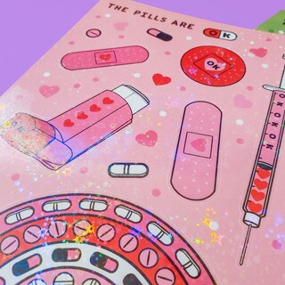 Pills Are OK Sticker Sheet Pink