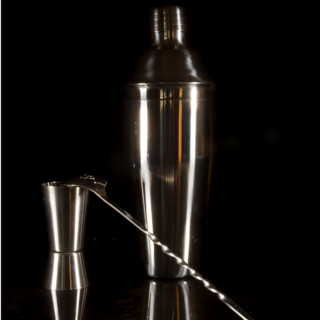 Basic bartending set: shaker, muddler, bar spoon, measuring tool