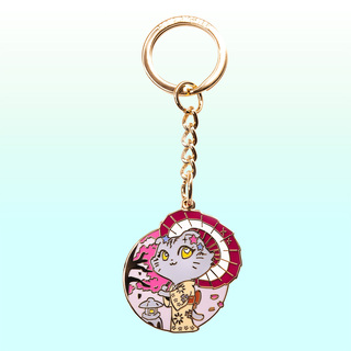 Keychain Hanami Flower Viewing Cat Kimono