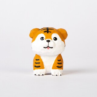 Titi Carved Wooden Brave Little Tiger with a Playful Spirit