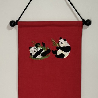 Giant Pandas on Red pin banner