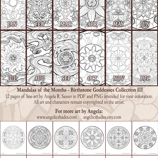 Coloring Pack - Mandalas of the Months - Birthstone Goddesses Collection III