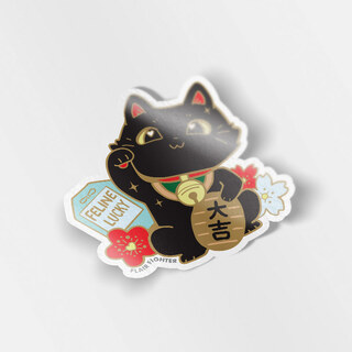 Vinyl Sticker Lucky Cat (Black) Maneki-Neko