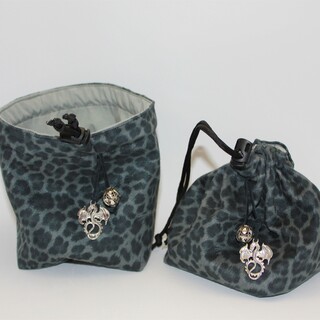 Gray Leopard Skin Suede-Fabric Stand Up Bag