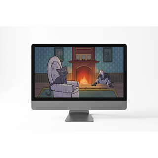 Fang Gloats by the Roaring Fireplace - Desktop Background