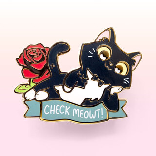 Enamel Pin Check Meowt (Tuxedo Cat)