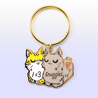 Keychain I Heart Snuggles (Manx Cat & American Bobtail Cat)